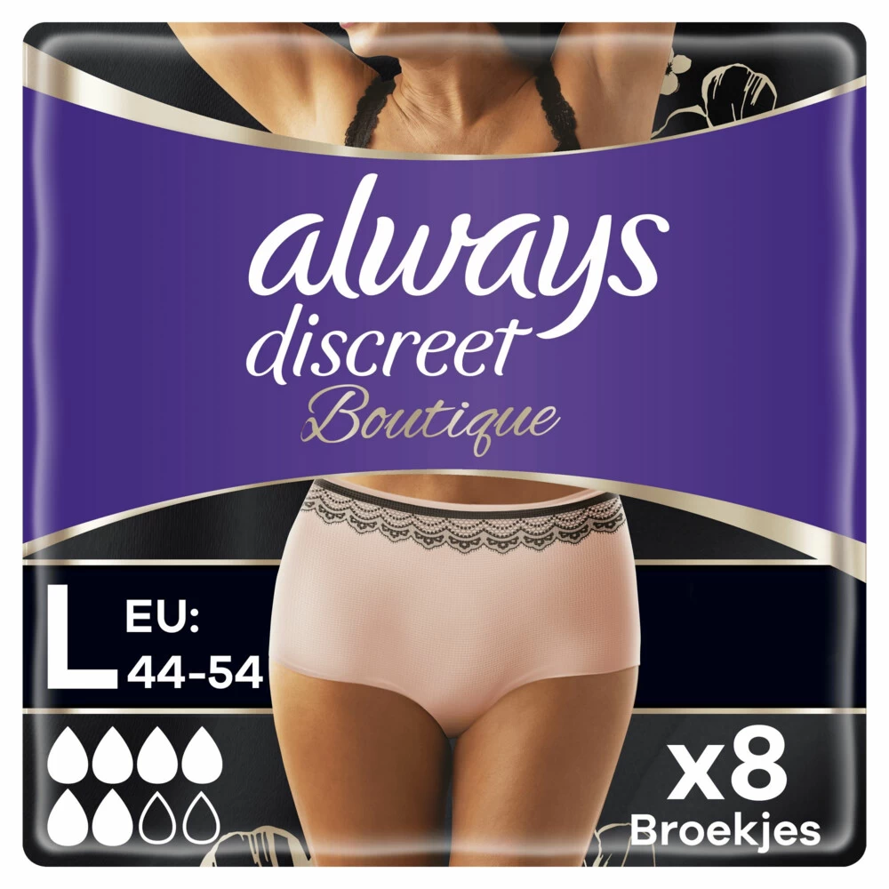 Always® Always Discreet Broekjes Voor Urineverlies Boutique Beige Plus Maat L 3 Always® Always Discreet Broekjes Voor Urineverlies Boutique Beige Plus Maat L