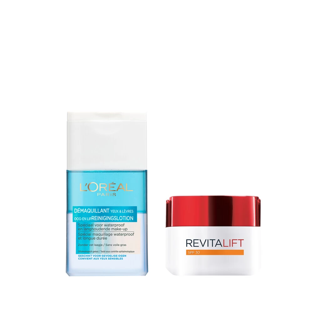 L'Oreal L’Oréal Paris Revitalift SPF30 Dagcrème & Make-Up Remover Pakket 3 L'Oreal L’Oréal Paris Revitalift SPF30 Dagcrème & Make-Up Remover Pakket