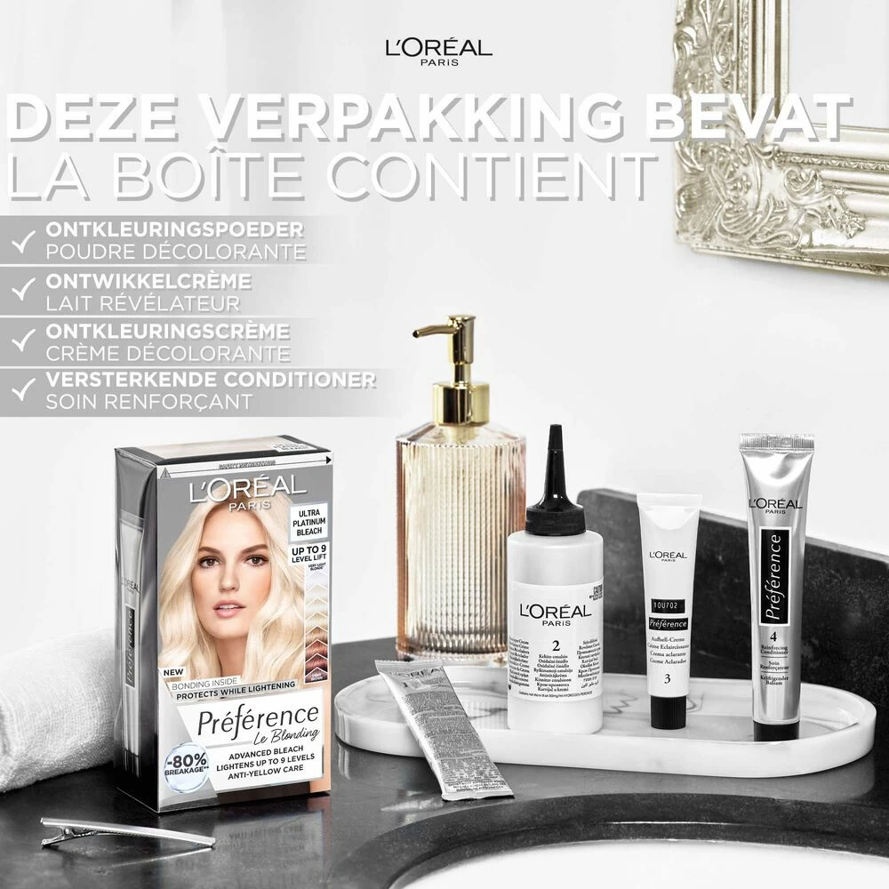L'Oreal Lu0027Oréal Preference Haarkleuring Ultra Platinum - Platinum Blond - Ontkleuring 6 L'Oreal Lu0027Oréal Preference Haarkleuring Ultra Platinum - Platinum Blond - Ontkleuring - Afbeelding 4