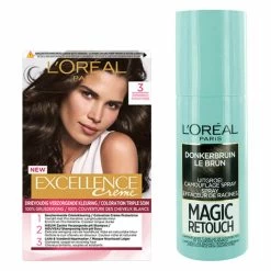 L'Oreal Lu0027Oréal Excellence Creme 3 Donkerbruin + Magic Retouch Uitgroeispray Bruin 75 Ml Pakket