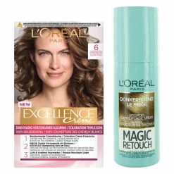 L'Oreal Lu0027Oréal Excellence Creme 6 Donker Blond + Magic Retouch Uitgroeispray Donkerblond 75 Ml Pakket