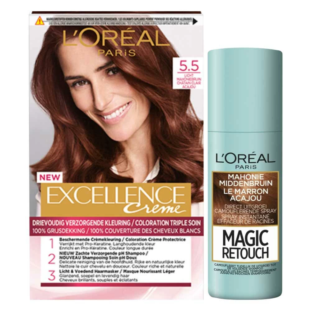 L'Oreal Lu0027Oréal Excellence Mahonie Haarverf Middenbruin En Uitgroei Set Pakket 3 L'Oreal Lu0027Oréal Excellence Mahonie Haarverf Middenbruin En Uitgroei Set Pakket