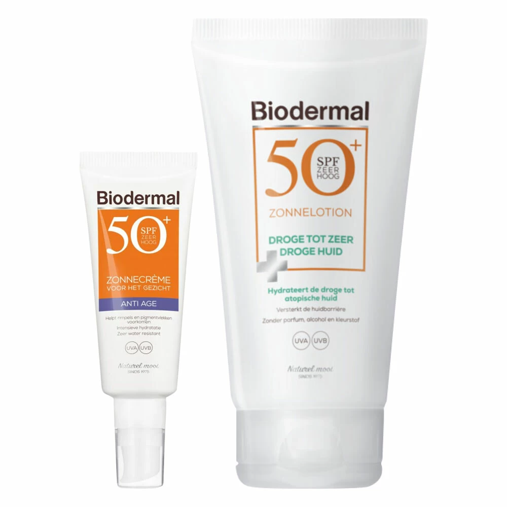 Biodermal SPF50 Anti-Age Lichaam En Gezicht Zonnebescherming & Verzorging Pakket 3 Biodermal SPF50 Anti-Age Lichaam En Gezicht Zonnebescherming & Verzorging Pakket